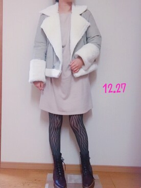 「PAGEBOY（ページボーイ）のアイテム（ライダースジャケット）」を使った、ellyさん（レディース・158cm）の冬コーディネート