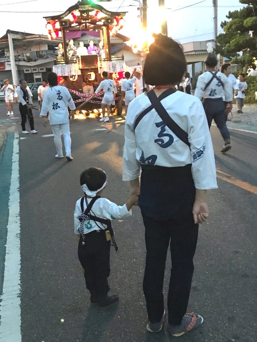 「祇園祭、祭り、どんぶり、ダボシャツ、地下足袋、ももひき、母子コーデ、親子コーデ」｜「祇園祭りのアイテム（その他、ホワイト系）」を使った、ちーばちゃんさん（キッズ・90cm）の夏コーディネートの1枚目の写真
