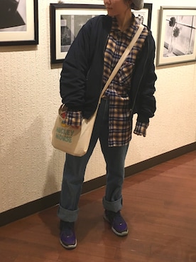 「Honeys（ハニーズ）のアイテム（MA-1）」を使った、あんぱんちさん（レディース・158cm）の冬コーディネート