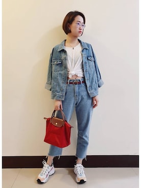 「通勤穿搭」｜「アイテム（デニムジャケット）」を使った、Gemmaさん（レディース・156cm）の夏コーディネート