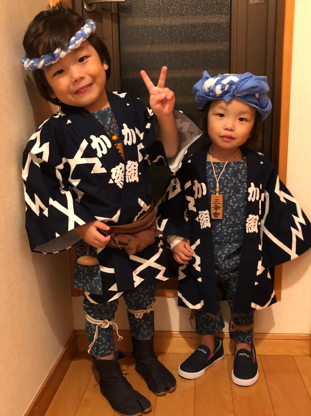 「お祭り」｜「NAUTICAのアイテム（スリッポン、ブルー系）」を使った、parurunharukaさん（キッズ・100cm）の秋コーディネートの1枚目の写真