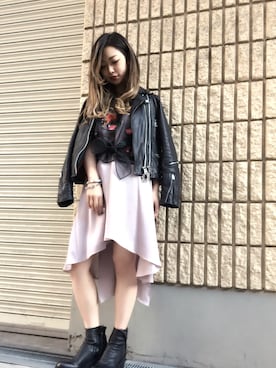 「AULA」｜「アイテム（ライダースジャケット）」を使った、runaさん（レディース・158cm）の冬コーディネート