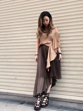 「KMRii（ケムリ）のアイテム（サンダル）」を使った、runaさん（レディース・158cm）の春コーディネート
