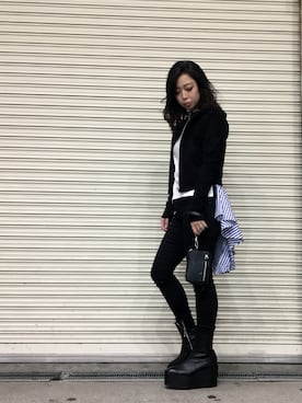 「ADDICT NOIR（アディクトノアー）のアイテム（その他アウター）」を使った、runaさん（レディース・159cm）の冬コーディネート