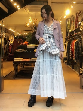 「AULA」｜「アイテム（ライダースジャケット）」を使った、runaさん（レディース・159cm）の冬コーディネート