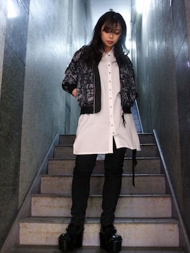 「KMRii」｜「アイテム（ブルゾン）」を使った、runaさん（レディース・159cm）の冬コーディネート