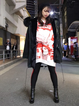 「ROYAL FLASH（ロイヤルフラッシュ）のアイテム（モッズコート）」を使った、runaさん（レディース・159cm）の冬コーディネート