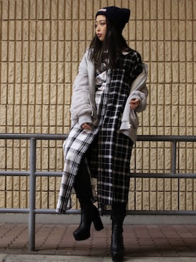 「ADDICT NOIR（アディクトノアー）のアイテム（ジャケット/アウター）」を使った、runaさん（レディース・159cm）の冬コーディネート
