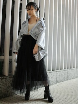 「ADDICT NOIR（アディクトノアー）のアイテム（ジャケット/アウター）」を使った、runaさん（レディース・159cm）の春コーディネート
