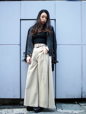 「ROYAL FLASH（ロイヤルフラッシュ）のアイテム（ライダースジャケット）」を使った、runaさん（レディース・159cm）の春コーディネート