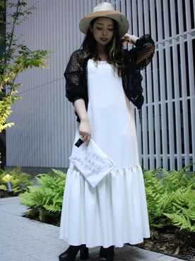 「むぎわら帽子」｜「アイテム（ブルゾン）」を使った、runaさん（レディース・159cm）の夏コーディネート
