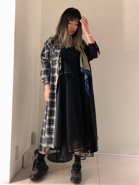 「MIHARAYASUHIRO（ミハラヤスヒロ）のアイテム（シャツワンピース）」を使った、runaさん（レディース・160cm）の夏コーディネート