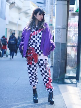 「GCDS」｜「アイテム（ジャケット/アウター）」を使った、runaさん（レディース・159cm）の冬コーディネート
