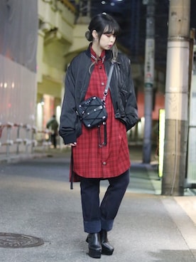 「SUPERTHANKS」｜「アイテム（ブルゾン）」を使った、runaさん（レディース・159cm）の冬コーディネート