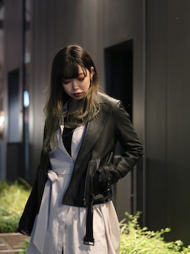 「AULA」｜「アイテム（ライダースジャケット）」を使った、runaさん（レディース・159cm）の冬コーディネート