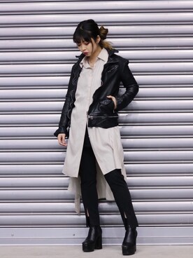 「AULA」｜「アイテム（ライダースジャケット）」を使った、runaさん（レディース・159cm）の冬コーディネート
