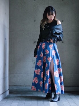 「ROYAL FLASH（ロイヤルフラッシュ）のアイテム（ライダースジャケット）」を使った、runaさん（レディース・159cm）の冬コーディネート