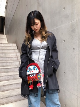 「ADDICT NOIR（アディクトノアー）のアイテム（ジャケット/アウター）」を使った、runaさん（レディース・159cm）の春コーディネート