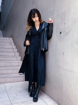「ROYAL FLASH（ロイヤルフラッシュ）のアイテム（ライダースジャケット）」を使った、runaさん（レディース・159cm）の春コーディネート