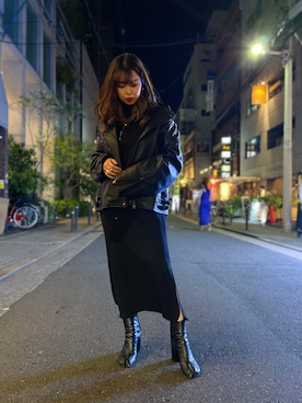 「ISAMU KATAYAMA BACKLASH（イサムカタヤマバックラッシュ）のアイテム（ライダースジャケット）」を使った、runaさん（レディース・159cm）の秋コーディネート