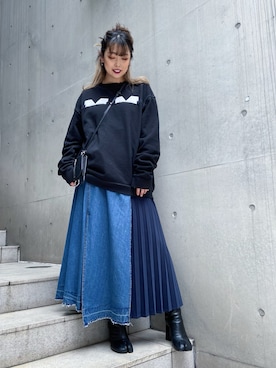 「Maison Margiela（メゾンマルジェラ）のアイテム（ブーツ）」を使った、runaさん（レディース・159cm）の秋コーディネート
