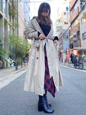 「赤チェック」｜「アイテム（アクセサリー）」を使った、runaさん（レディース・159cm）の秋コーディネート