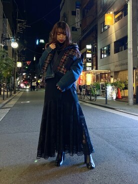 「シースルー」｜「アイテム（デニムジャケット）」を使った、runaさん（レディース・159cm）の秋コーディネート