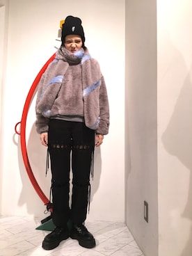 「L.H.P（エルエイチピー）のアイテム（ニットキャップ/ビーニー）」を使った、Hikaru Shimizuさん（レディース・165cm）の冬コーディネート