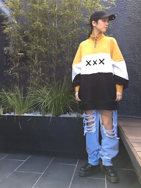 「L.H.P（エルエイチピー）のアイテム（キャップ）」を使った、Hikaru Shimizuさん（レディース・165cm）の春コーディネート