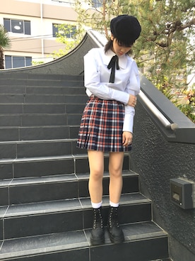 「Casselini（キャセリーニ）のアイテム（ハンチング/ベレー帽）」を使った、Hikaru Shimizuさん（レディース・165cm）の春コーディネート