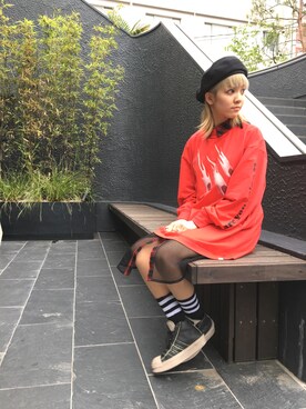 「Casselini（キャセリーニ）のアイテム（ハンチング/ベレー帽）」を使った、Hikaru Shimizuさん（レディース・165cm）の夏コーディネート