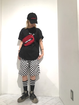 「RickOwens×adidas」｜「アイテム（帽子）」を使った、Hikaru Shimizuさん（レディース・165cm）の夏コーディネート