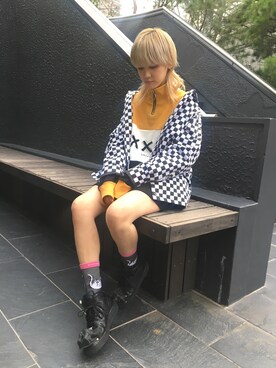 「RIPNDIP（リップンディップ）のアイテム」を使った、Hikaru Shimizuさん（レディース・165cm）の夏コーディネート