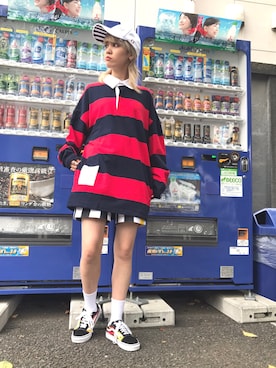 「L.H.P（エルエイチピー）のアイテム（キャップ）」を使った、Hikaru Shimizuさん（レディース・165cm）の夏コーディネート