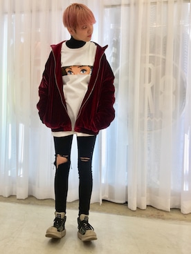 「FLAGSTUFF（フラグスタフ）のアイテム」を使った、Hikaru Shimizuさん（レディース・165cm）の冬コーディネート