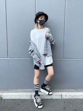 「A4A（エーフォーエー）のA4A/エーフォーエー/40s強撚糸ラウンドTシャツ（Tシャツ/カットソー）」を使った、Hikaru Shimizuさん（レディース・165cm）の春コーディネート