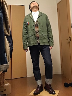 「MR.GENTLEMAN（ミスタージェントルマン）のアイテム（ミリタリージャケット）」を使った、ikutaroさん（メンズ・177cm）の秋コーディネート