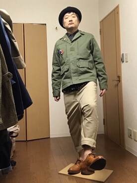 「MR.GENTLEMAN（ミスタージェントルマン）のアイテム（ミリタリージャケット）」を使った、ikutaroさん（メンズ・177cm）の冬コーディネート