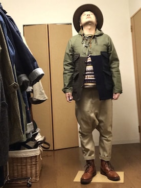 「Nigel Cabourn（ナイジェルケーボン）のアイテム（その他アウター）」を使った、ikutaroさん（メンズ・177cm）の冬コーディネート