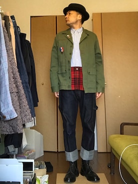「MR.GENTLEMAN（ミスタージェントルマン）のアイテム（ミリタリージャケット）」を使った、ikutaroさん（メンズ・177cm）の秋コーディネート