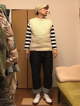 「TENDER（テンダー）のアイテム（パンツ）」を使った、ikutaroさん（メンズ・177cm）の冬コーディネート