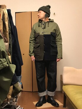 「TENDER（テンダー）のアイテム（パンツ）」を使った、ikutaroさん（メンズ・177cm）の冬コーディネート