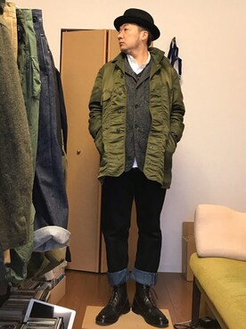 「TENDER（テンダー）のアイテム（パンツ）」を使った、ikutaroさん（メンズ・177cm）の冬コーディネート