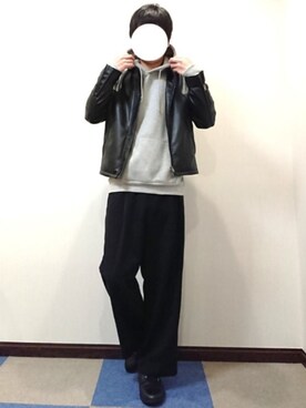 「UNIQLO（ユニクロ）のアイテム（ライダースジャケット、ブラック系）」を使った、WRさん（メンズ）の冬コーディネート