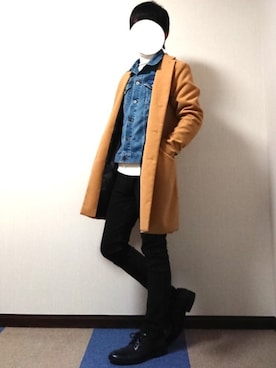 「GU（ジーユー）の（GU）スキニーフィットジーンズ（MEN ⁄ ジーンズ）」を使った、WRさん（メンズ・176cm）の冬コーディネート