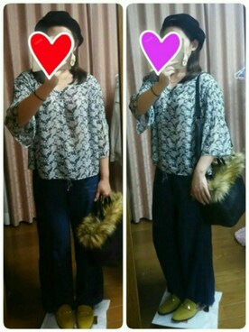 「MOUSSY（マウジー）のシフォンブラウス（シャツ/ブラウス、ブルー系）」を使った、みみみさん（レディース・154cm）の秋コーディネート
