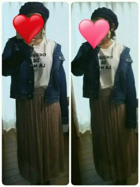 「GU（ジーユー）のデニムジャケット（デニムジャケット、ブルー系）」を使った、みみみさん（レディース・154cm）の秋コーディネート