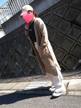 「RETRO GIRL（レトロガール）のスウェードローキャップ（キャップ、ベージュ系）」を使った、みみみさん（レディース・154cm）の秋コーディネート