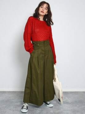「Factor=（ファクターイコール）のアイテム（パンツ）」を使った、Factor= modelさん（レディース・160cm）の秋コーディネート
