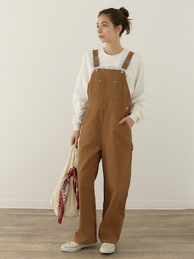 「Factor=（ファクターイコール）のアイテム（オールインワン・サロペット）」を使った、Factor= modelさん（レディース・164cm）の秋コーディネート